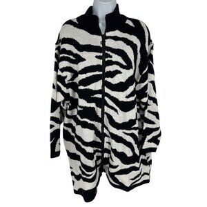 Diane Von Furstenberg Long Sleeve Full Zip Zebra Print Mid Length Cardigan Sz 1X